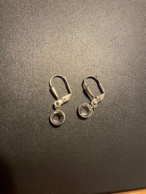 Dainty Clear Stone Drop Leverback Earrings - Silver Tone